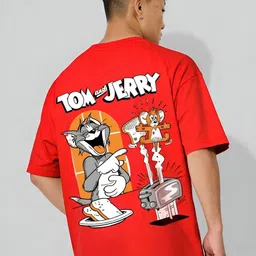 ANGERHOOD Graphic Tom And Jerry Printed Drop-Shoulder Sleeves Oversized Cotton T-shirt-picture-6