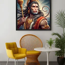 999Store Brown & Off White Lord Hanuman Religious Canvas Wall Art-image-77