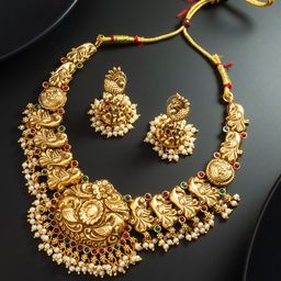 aadita Gold-Plated Stones-Studded & Beaded Jewellery Set-image-34
