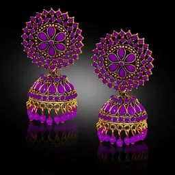 Stylewell Jarkan Studded & Beaded Dome Shaped Oxidised Jhumkas-38