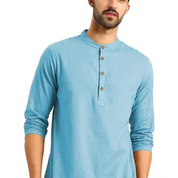 APEKTRA Band Collar Roll-Up Sleeves Straight Kurta-image-62