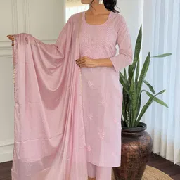 TWINS LADY Women Ethnic Motifs Embroidered Thread Work Kurta with Trousers & With Dupatta-image-98