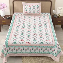 Shubastik Pink Floral 210 TC Single Bedsheet with 1 Pillow Covers-image-67