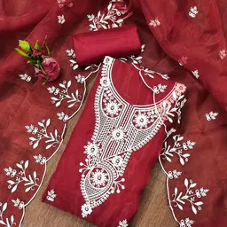 DIVASTRI Floral Embroidered Thread Work Organza Unstitched Dress Material-image-92