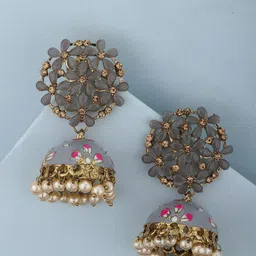 Bienvene Gold-Plated Artificial Stone & Beads Dome Shaped Jhumkas-19