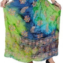 Exotic India Green Flash Long Skirt With Printed Flowers & Embroidered Sequins-image-57