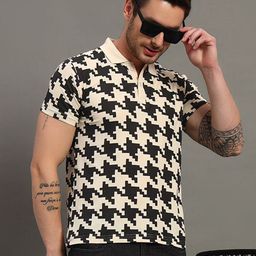 STELVIN Men Printed Polo Collar Monochrome T-shirt-image-10