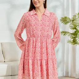 ANJIR Women Floral Printed Shirt Collar Fit & Flare Dress-image-13