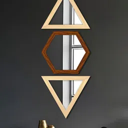 Art Street 3Pcs Beige & Brown Triangular & Hexagon Shape Basin Mirror With Hanging Hook-picture-30