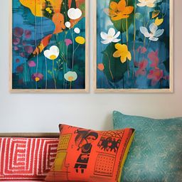 Kotart Blue & White 2 Pieces Floral Wooden Wall Arts-picture-31