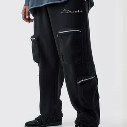 CHOW CHOW Men Black Relaxed Straight Leg Easy Wash Cargos Trousers-image-11