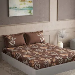 DDecor Brown & Orange Floral 144 TC King Bedsheet with 2 Pillow Covers-image-58