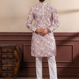 PulseIQ Men Ethnic Motifs Printed Kurta with Pyjama-image-12