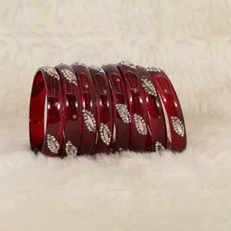 ZULKA Set of 8 Glass BanglesStudded Zircon Gemstone | Glass Bangles-11