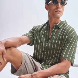 HIGHLANDER Men Relaxed Fit Vertical Striped Spread Collar Casual Shirt-picture-22