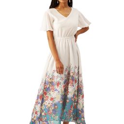 DressBerry Floral Print Bell Sleeve Georgette A-Line Maxi Dress-image-58