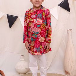 Ka-mee Boys Floral Printed Regular Pure Cotton Kurta with Pyjamas-49
