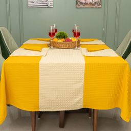 URBAN SPACE 6Pcs Mustard & Beige Pure Cotton Textured Table Linen Sets-44