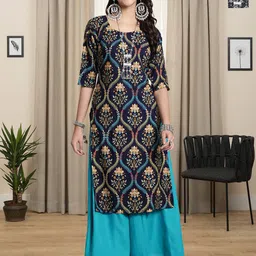 HERE&NOW Selection Of 2 Floral Printed Round Neck Straight Kurta-picture-58