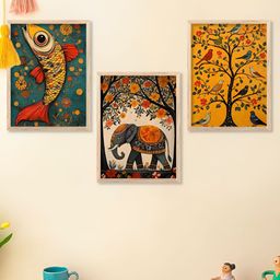 Kotart Brown & Yellow 3 Piece Wooden Birds and Animals Wall Arts-picture-23