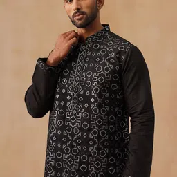 Jompers Geometric Embroidered Mandarin Collar Sequins Straight Kurta-image-26