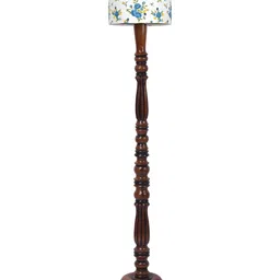Devansh White & Brown Printed Cotton Wooden Floor Lamp-36