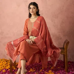 HRITIKA Ethnic Motifs Embroidered Sequin Work Kurta With Trouser With Dupatta-picture-2