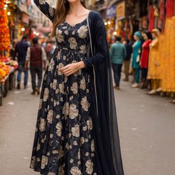 Lookmark Women Floral Printed Anarkali Kurta With Trousers & Dupatta-picture-30