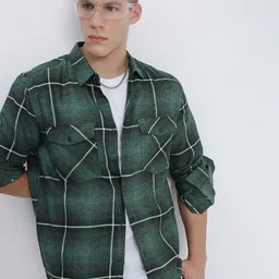SHOWOFF Comfort Tartan Checked Spread Collar Regular Fit Casual Shirt-image-73