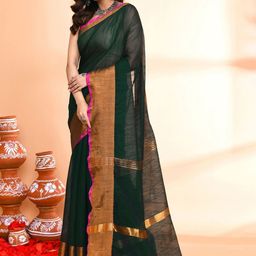 Piyari Fashion Striped Printed Zari Taant Saree With Stitched Blouse-picture-12