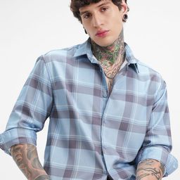 HIGHLANDER Relaxed Fit Checked Spread Collar Shirt-picture-35