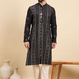 House of Pataudi Ethnic Motifs Embroidered Sequinned Mandarin Collar Straight Kurta-picture-32