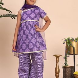 Cutiekins Girls Geometric Printed One Shoulder Gotta Patti Kurta With Palazzos & Dupatta-picture-32