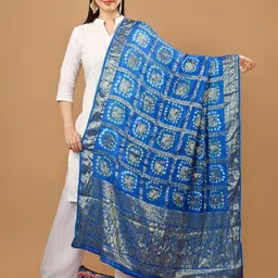 A R SILK DUPATTA HUB Bandhani Gharchola Printed Zari Silk Dupatta-picture-16