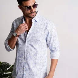 IVOC Men Abstract Printed Spread Collar Cotton Casual Shirt-image-53