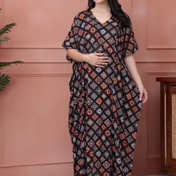 Secret Wish Women Printed Maxi Maternity Kaftan Nightdress-image-40