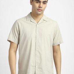 R&B Men Vertical Striped Cuban Collar Cotton Casual Shirt-picture-45