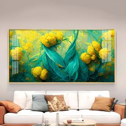 THE NEXT DECOR Yellow & Green Floral Pattern Glass Finish Horizontal Wall Art-picture-24