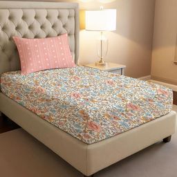 IVAZA Multicoloured Geometric 300 TC Single Bedsheet with 1 Pillow Cover-image-7