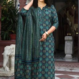 Vetrokart Girls Ethnic Motifs Printed Regular Raw Silk Kurta with Salwar & With Dupatta-image-54