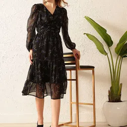 STREET 9 Floral Printed Puff Sleeves A-Line Midi Dress-image-92