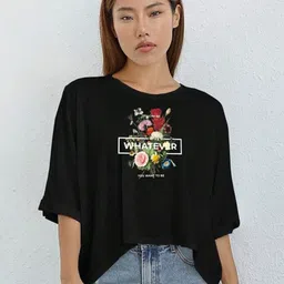 SZN Women Printed Drop-Shoulder Sleeves Applique T-shirt-image-66