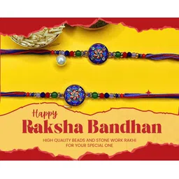 Anouk Set Of Beaded Cotton Thread with AD Stones & Meenakari Designer Rakhi for Brother image 5