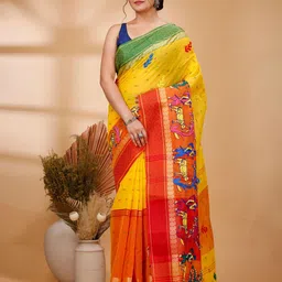 PuJoy Woven Design Pure Cotton Taant Saree-picture-10