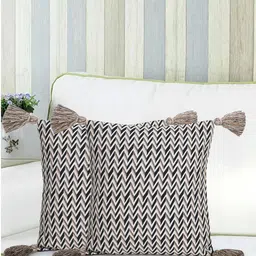 Mezposh Off-White & Black Set of 2 Self Design Square Cushion Covers-8