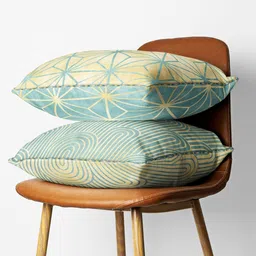 BIANCA Beige & Green Set of 2 Geometric Square Cushion Covers image 1