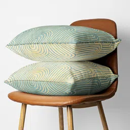 BIANCA Beige & Green Set of 2 Geometric Square Cushion Covers image 1