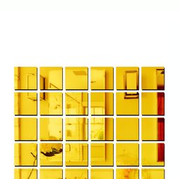 Wall1ders Gold Toned 30 Pieces Square Mirror Wall Stickers-image-29