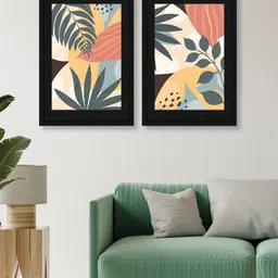 RANDOM Green & Peach 2 Pieces Botanical Boho Leaves  Wall Art-52