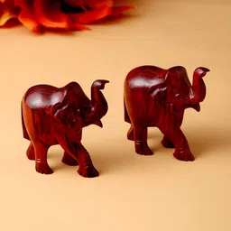 RDK Set Of 2 Red Natural Handmade Red Sandalwood Elephant Showpieces-32